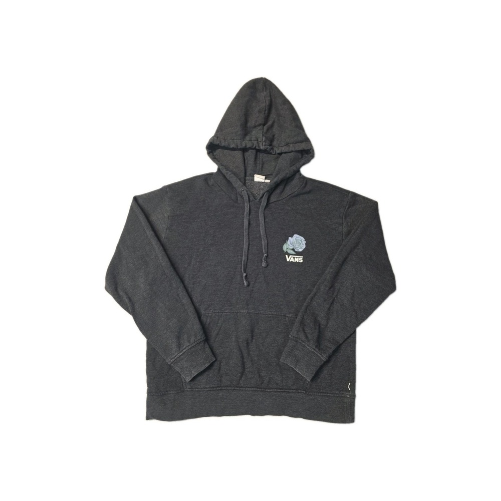 VANS Fleece Graphic Rose Logo Charcoal Gray Hoodie Sweatshirt Mens Size L
